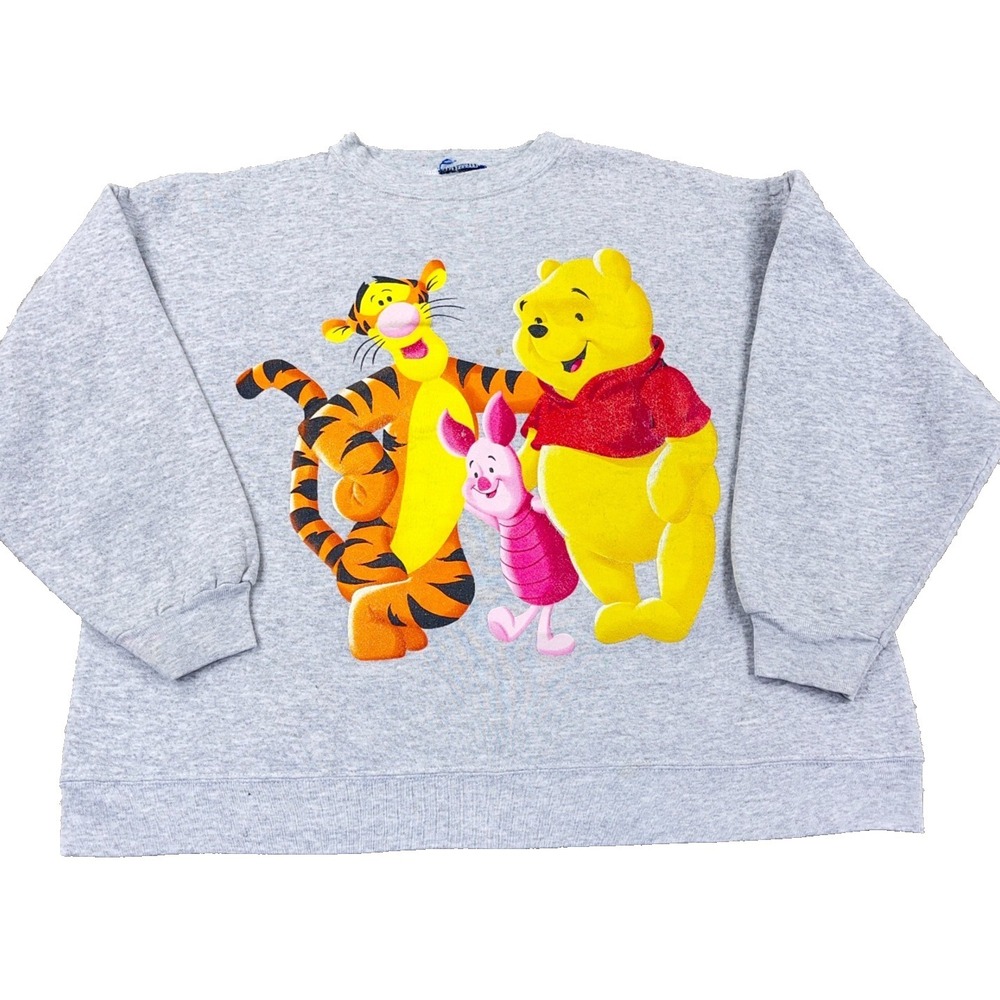 Vintage Winnie The Pooh Sweatshirt Women XXL Gray Crew Neck Sweater Y2K Disney